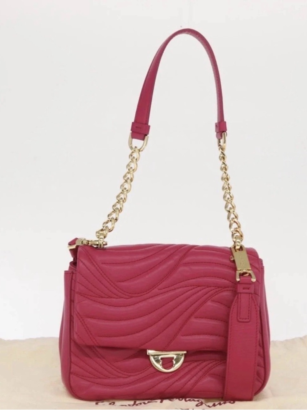 Authenticity Guarantee Salvatore Ferragamo Shoulder Bag Leather Pink Gold Auth